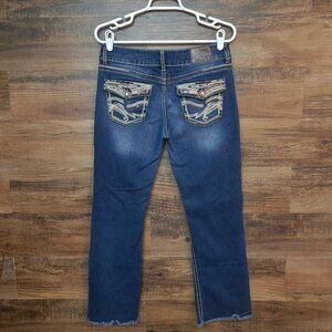 Maurices Jeans 7/8 Straight Leg Crop Low Rise Raw Hem Sequin Flap Pockets